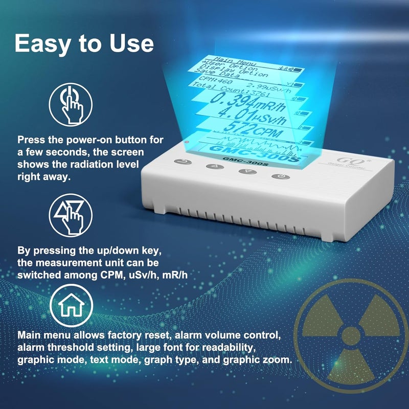 GQ GMC 300S Nuclear Radiation Detector Meter Test Equipment Lab Radiation Protection Supplies Dosimeter Beta Gamma X-ray Portable Radiation Monitor Meter USA Product - Image 5
